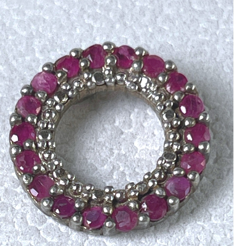 RAS 925 Sterling Silver Ruby & Diamond Circle Pendant Slide 3g